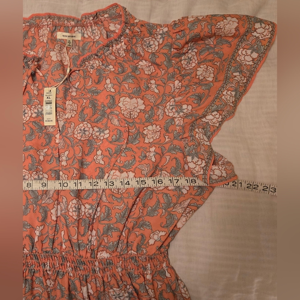 Max Studio Flutter Sleeve Maxi Dress - Coral Carnatuon - Size XL - MSRP $148 - Picture 8 of 13
